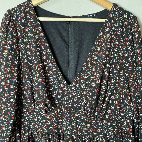 Torrid Women's Size 12 Balloon Sleeve Floral Print Georgette V-Neck Mini Dress - Picture 7 of 15